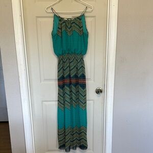 Sweet Storm Teal and Multicolor Chevron Maxi Dress